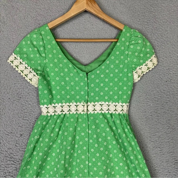 Princess Kaiulani Vintage Dress Womens Small Green Hawaiian 60's Empire Maxi Dot - Picture 4 of 11